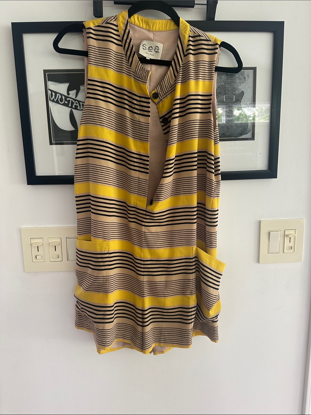 Sea New York yellow + black stripe romper size 2